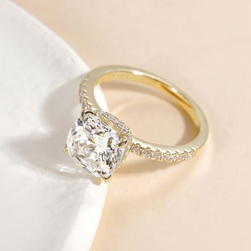 Paved Cushion Cut Engagement Ring